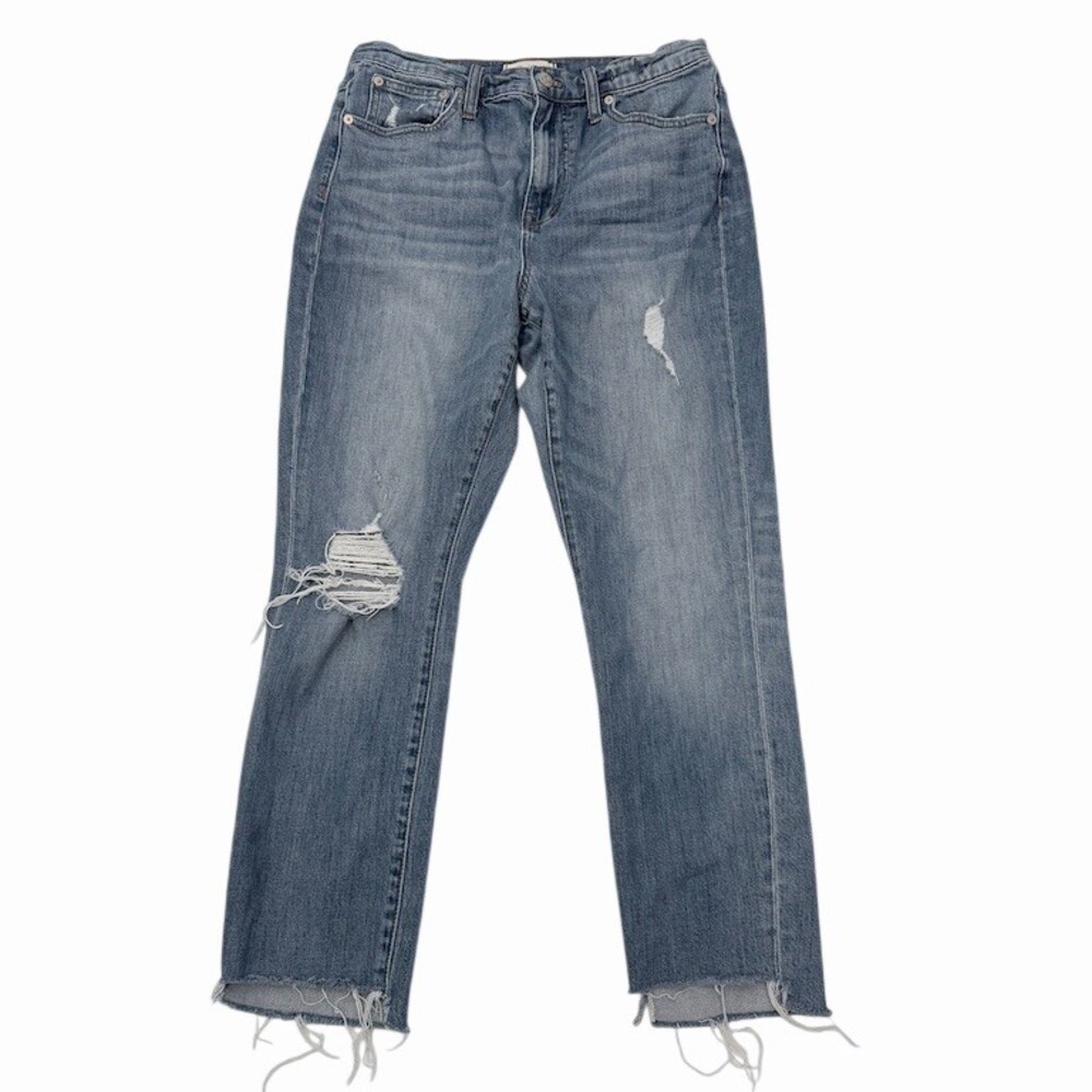 Madewell The High-Rise Slim Boyjean Size 28 J7938 Medium Wash Distressed Raw Hem